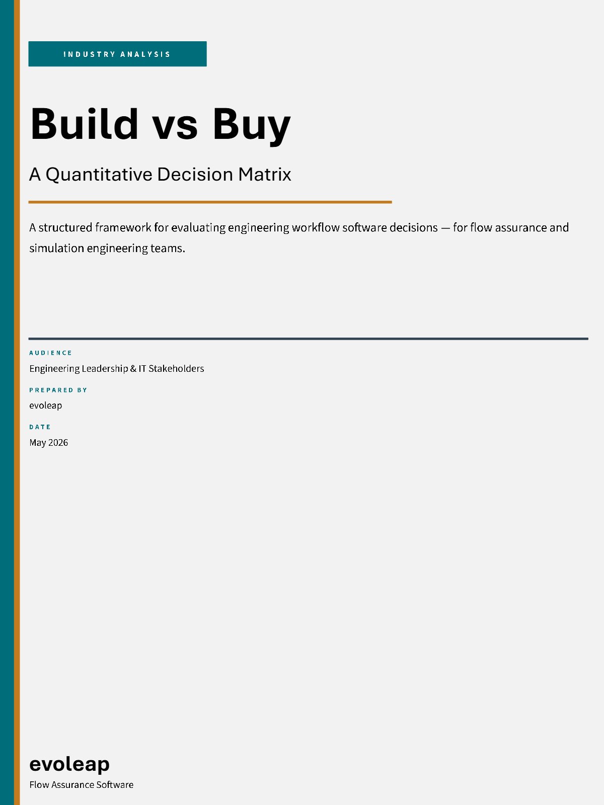 evoleap build vs buy guide cover: A Quantitative Decision Matrix for flow assurance software